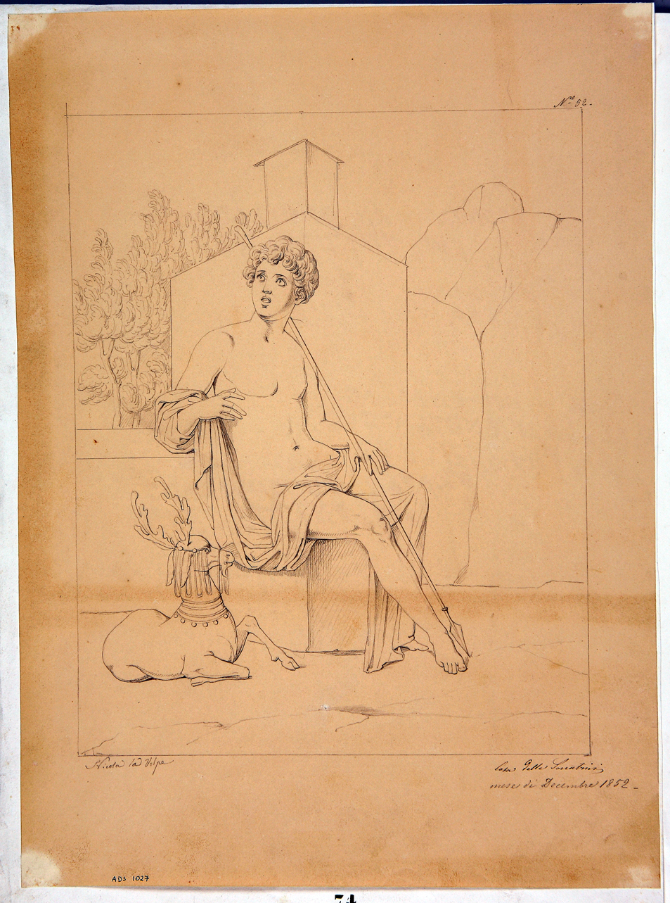 Ciparisso e il cervo (disegno) di La Volpe Nicola (terzo quarto sec. XIX)