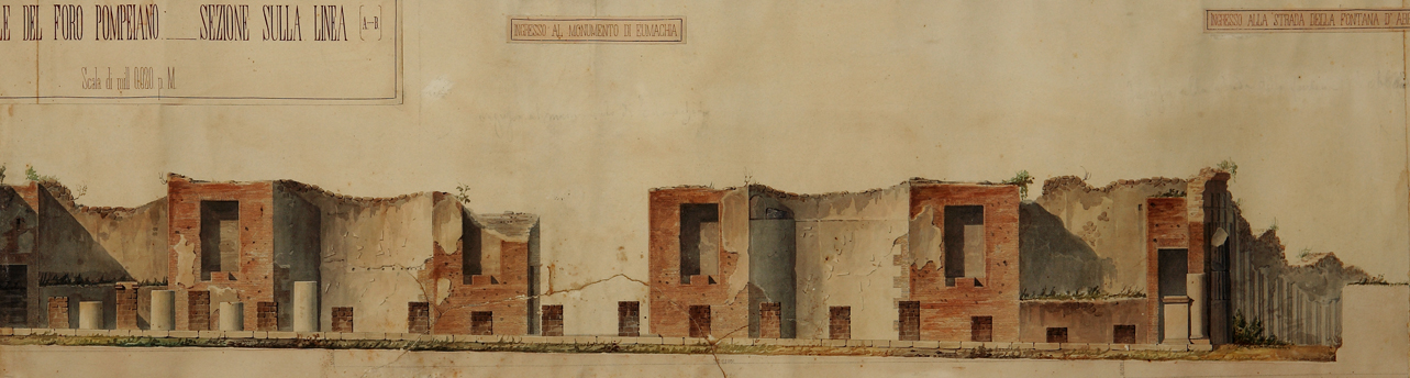 facciata dell'edificio di Eumachia a Pompei (disegno) di Veneri Pasquale Maria (secondo quarto sec. XIX)