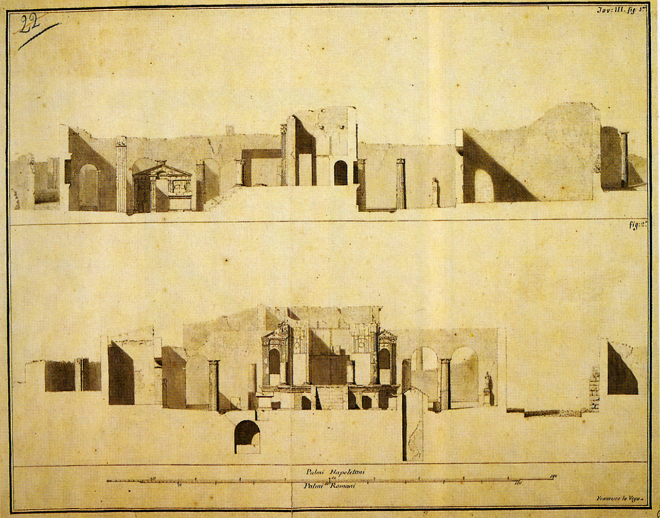 sezione tempio di Iside a Pompei (disegno) di La Vega Francesco (sec. XIX)
