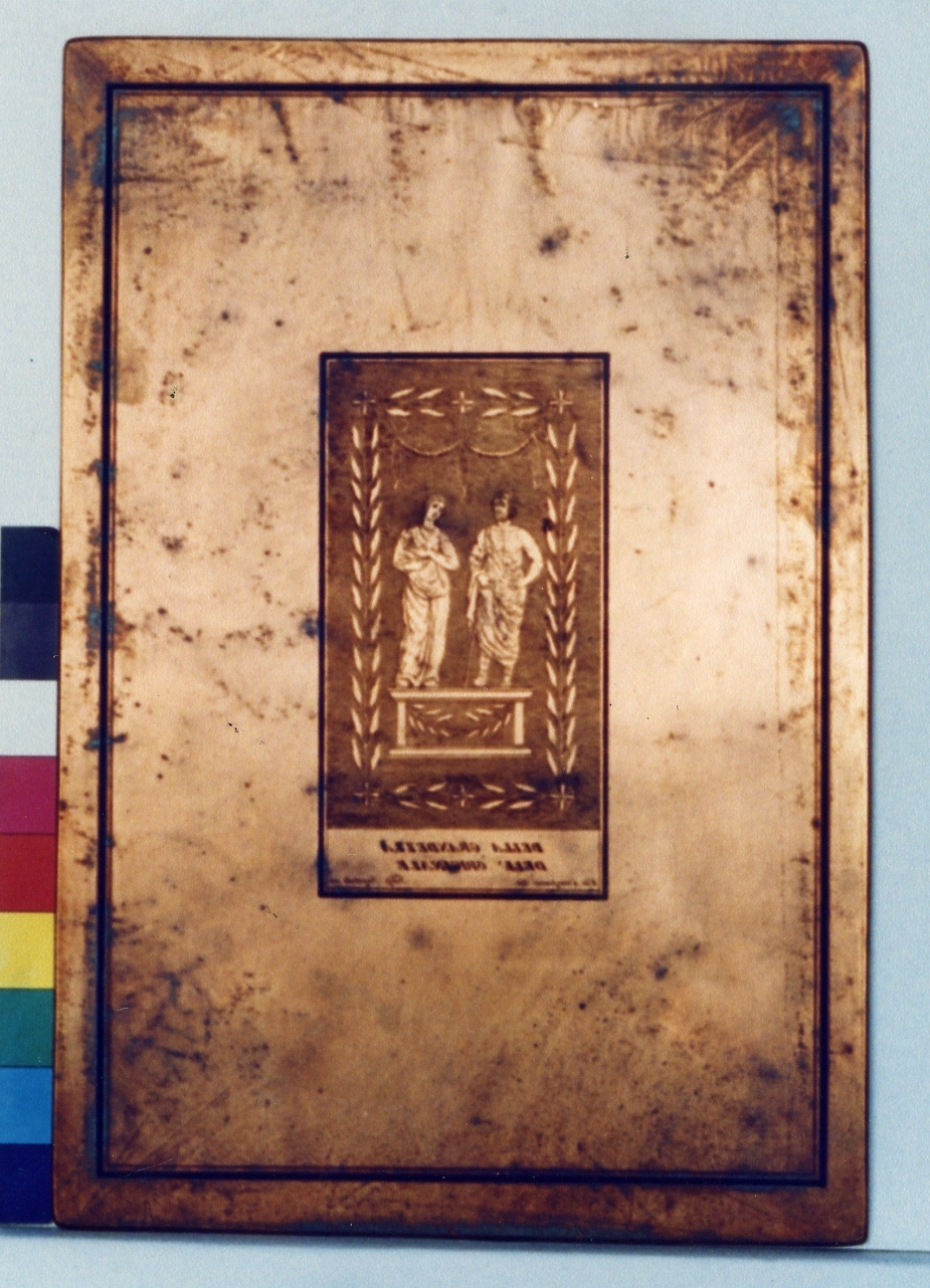coperchio di cassetta medica con raffigurazione di Asclepio e Igea (matrice) di Campana Vincenzo, Imperato Filippo (sec. XVIII)
