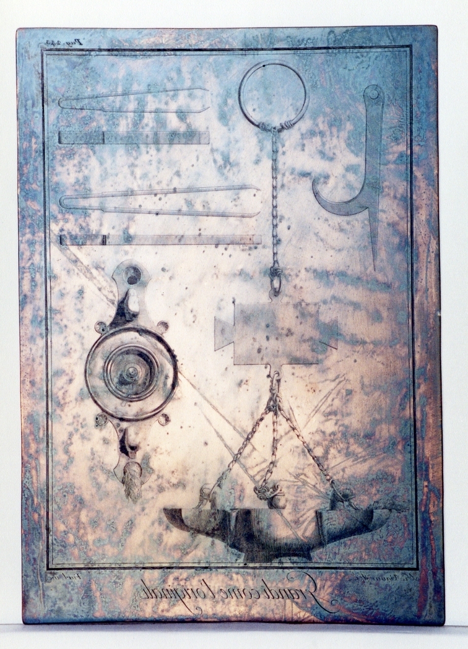 lucerna monolicne di bronzo a sospensione e strumenti relativi ad essa (matrice) di Vanni Nicola, Furlanetti Giuseppe (sec. XVIII)