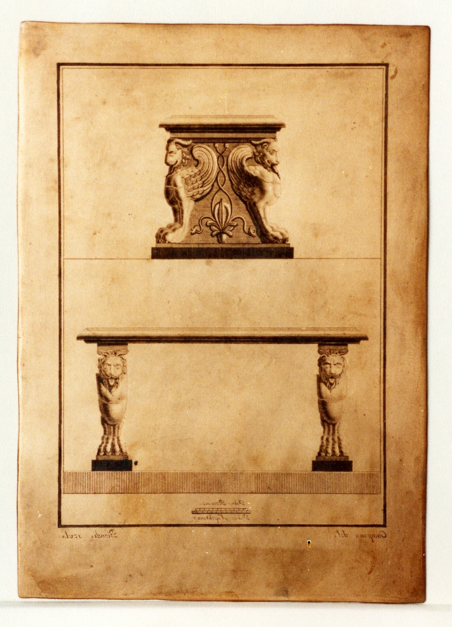 tavolo e particolare del trapezoforo (matrice) di Campana Vincenzo, Biondi Raffaele (sec. XVIII)
