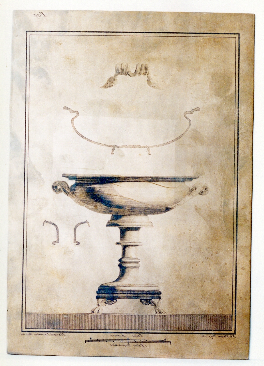 coppa di bronzo su alto piede e particolari (matrice) di Iacomino Marcantonio, Vanni Nicola (sec. XVIII)