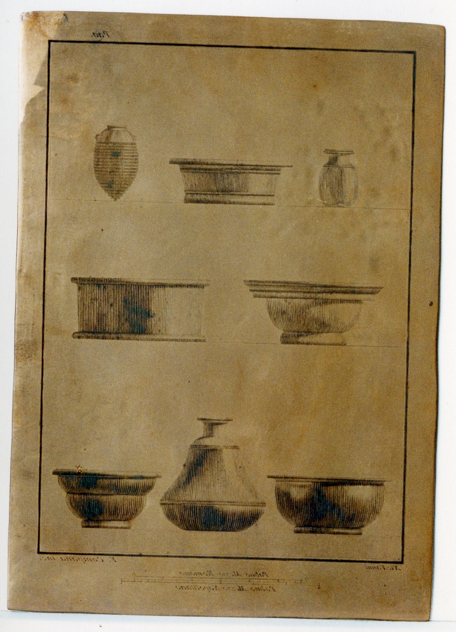 due balsamari, una coppetta/ due coppette/ due coppette, un balsamario (matrice) di Morghen Giovanni Elia, Iacomino Marcantonio (sec. XVIII)