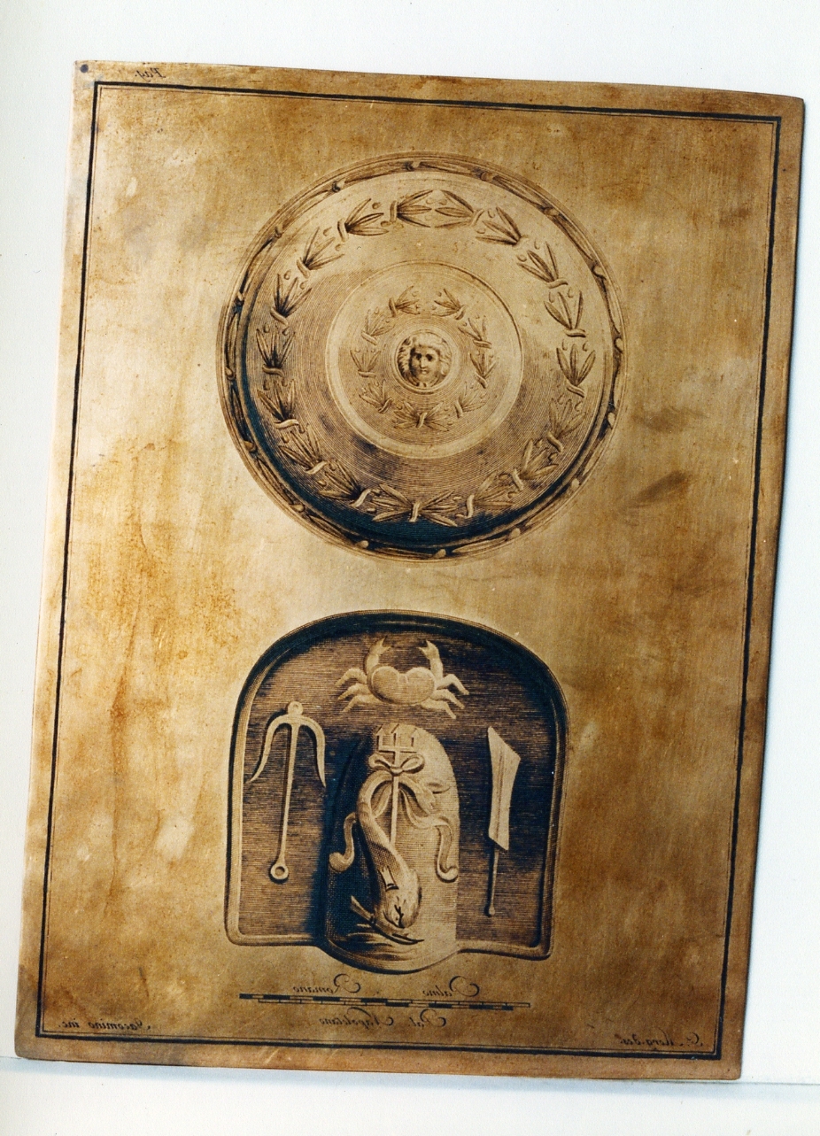 due scudi gladiatori di bronzo (matrice) di Morghen Giovanni Elia, Iacomino Marcantonio (sec. XVIII)