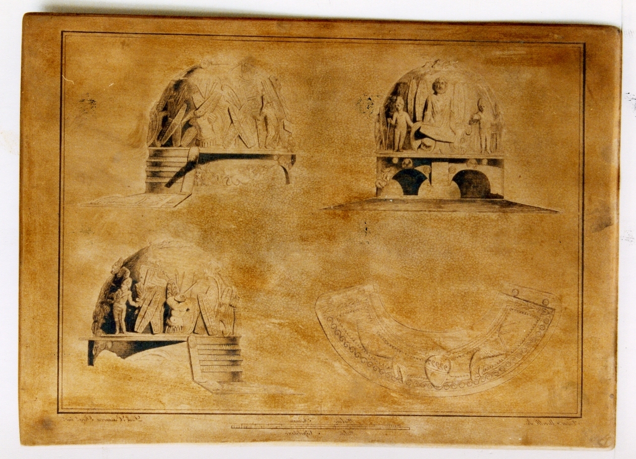 elmo di bronzo a rilievo e particolari (matrice) di Morelli Francesco, Casanova Domenico (sec. XVIII)