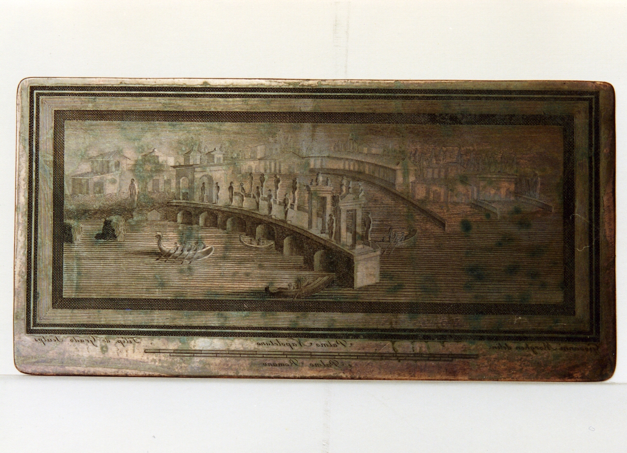paesaggio marino con porto e barche (matrice) di De Grado Filippo, Morghen Giovanni Elia (sec. XVIII)