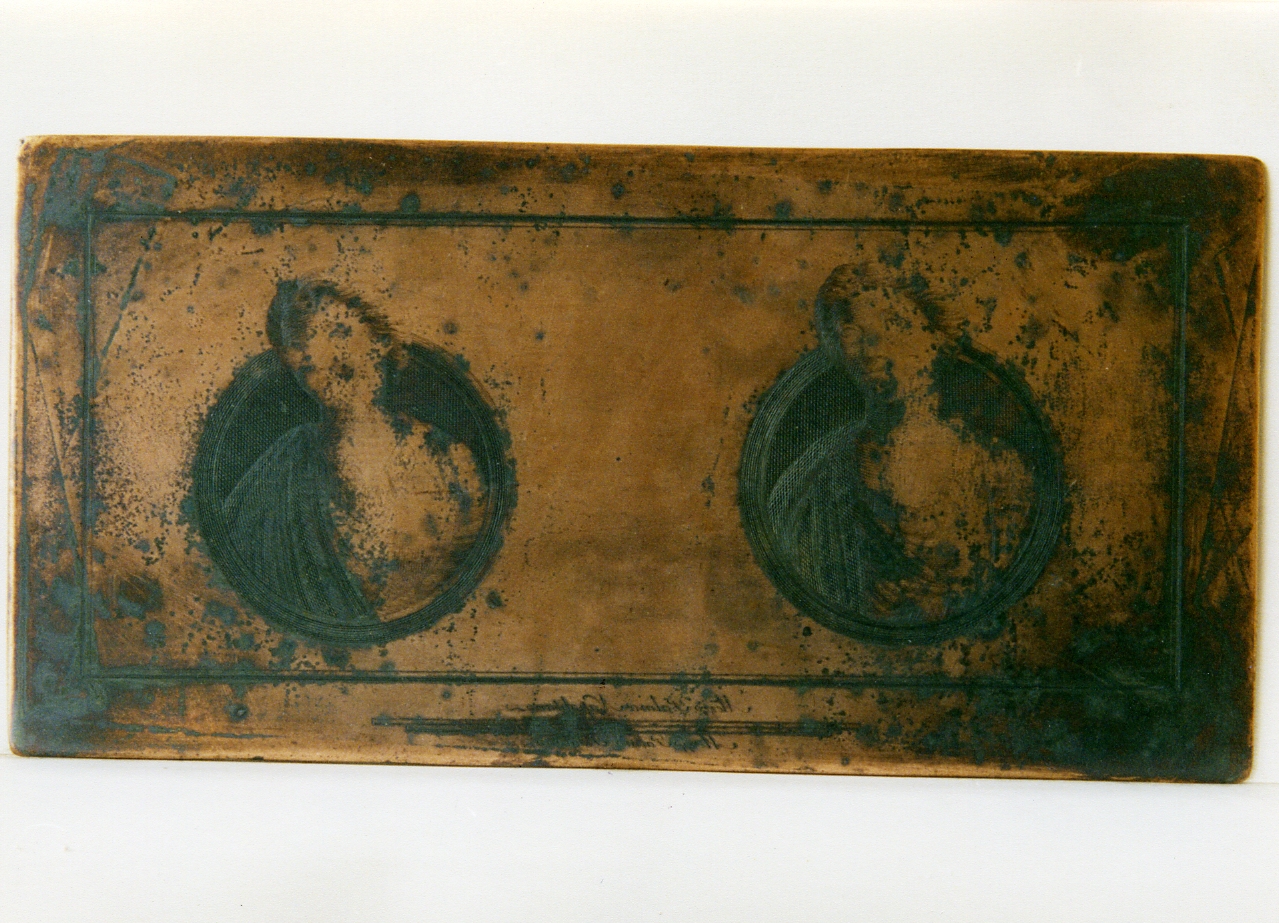 due borchie di bronzo con bustini femminili (matrice) di Campana Vincenzo (sec. XVIII)