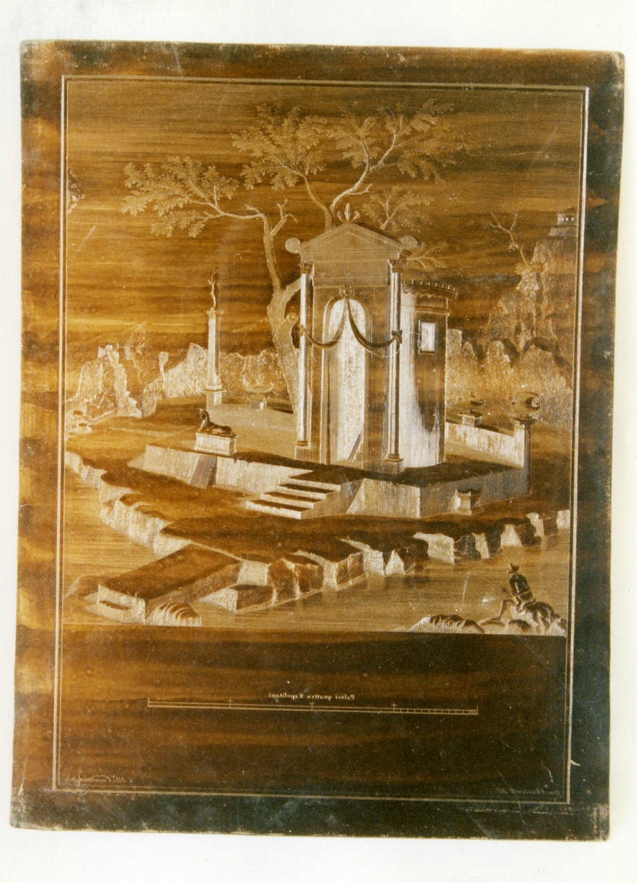 tempio di Iside: paesaggio lacustre con sacello isiaco e figura (matrice) di Chiantarelli Giuseppe, Campana Vincenzo (sec. XVIII)