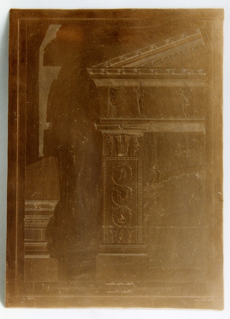 tempio di Iside: prospetto architettonico e particolari del purgatorium (matrice) di La Vega Francesco, Nolli Carlo (sec. XVIII)