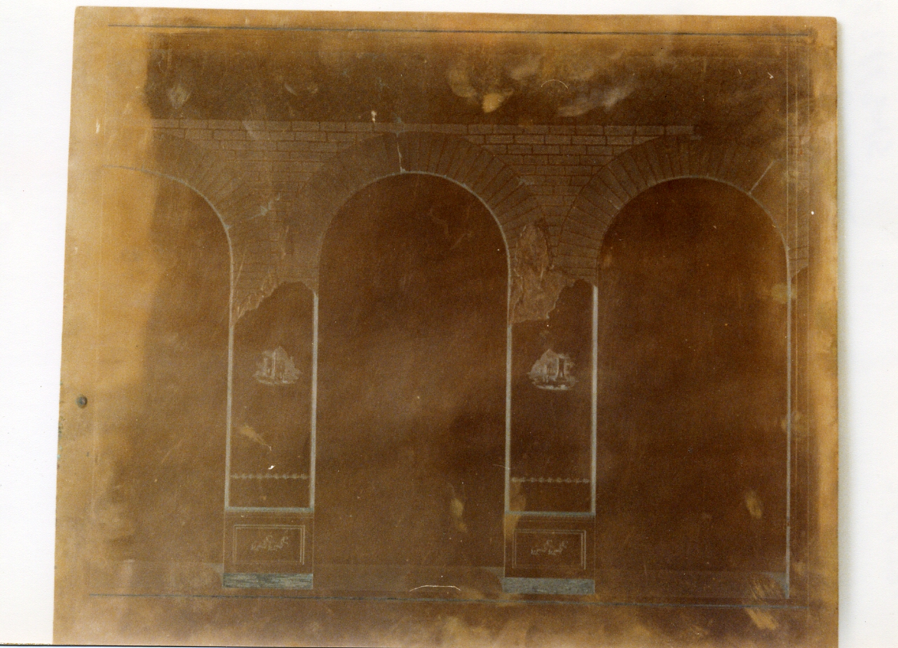 tempio di Iside: rilievo architettonico del portico con frammenti diaffresco (matrice) - ambito napoletano, ambito napoletano (sec. XVIII)