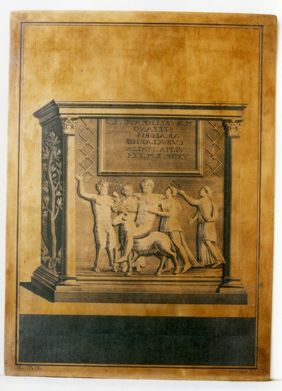 ara con scena dionisiaca con iscrizione latina (matrice) di Campana Vincenzo, Fiorillo Nicola (ultimo quarto sec. XVIII)
