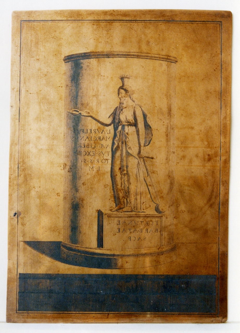colonna con figura della Fortuna barbuta e iscrizioni latine (matrice) di Campana Vincenzo, Fiorillo Nicola (ultimo quarto sec. XVIII)