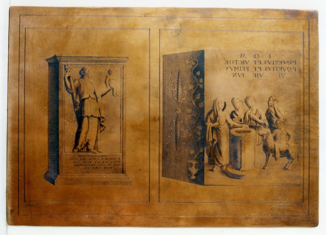 stele con Giunone e iscrizione latina/ stele con scena di sacrificio eiscrizione latina (matrice) di Campana Vincenzo, Fiorillo Nicola (ultimo quarto sec. XVIII)
