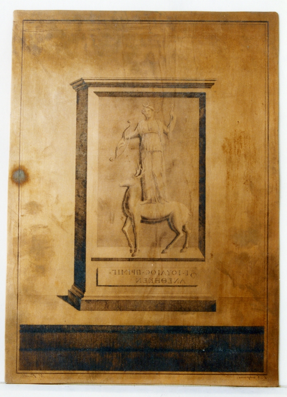 stele con Diana cacciatrice su di un cervo con iscrizione greca (matrice) di Fiorillo Nicola, Campana Vincenzo (ultimo quarto sec. XVIII)