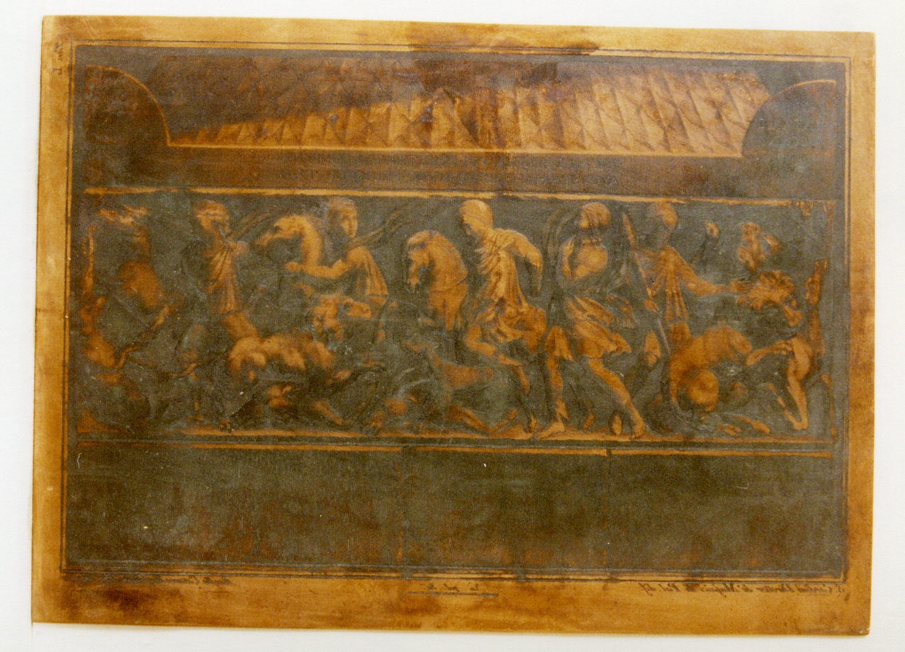 sarcofago di Costanza normanna: veduta laterale (matrice) di Cataneo Aniello, Cardini S (sec. XVIII)