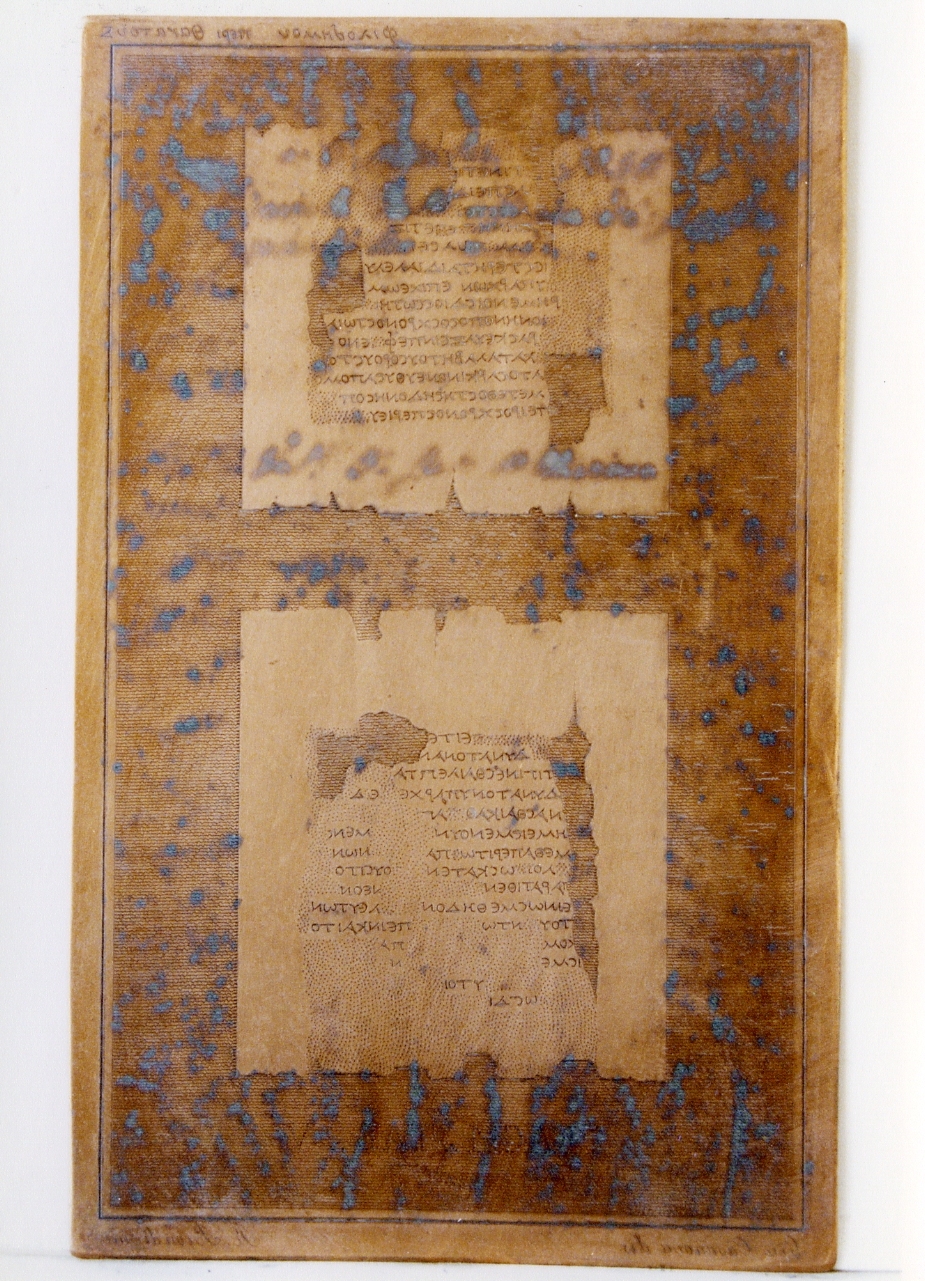 testo greco da Filodemo «della morte»: fragm. tab. 5 (matrice) di Casanova Giuseppe, Biondi Raffaele (sec. XIX)