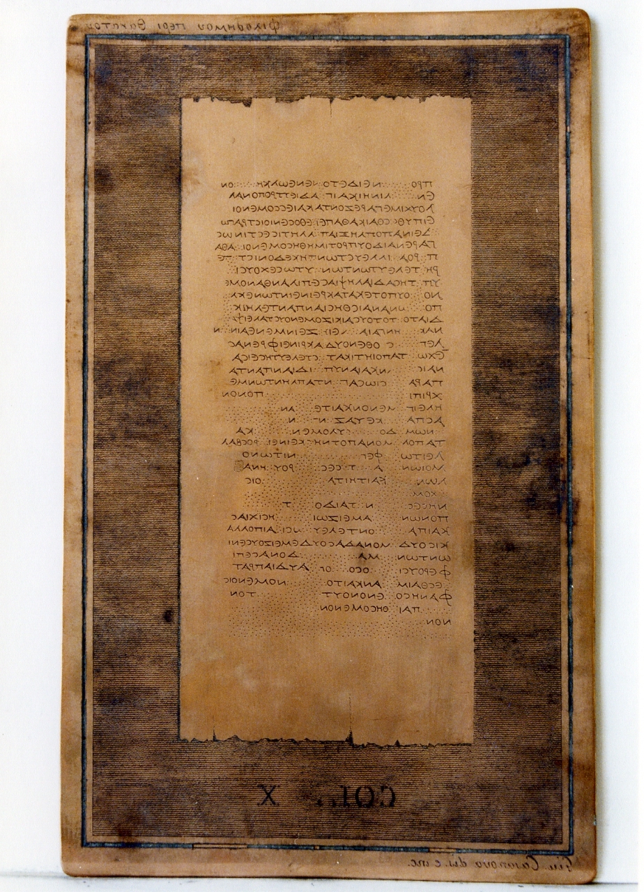 testo greco da Filodemo «della morte»: col. X (matrice) di Casanova Giuseppe (sec. XIX)
