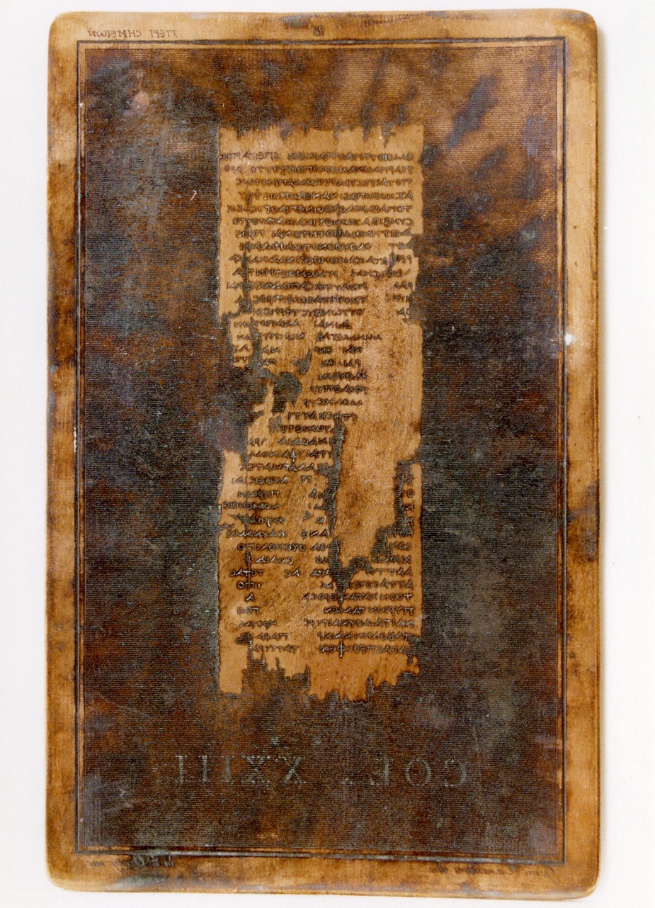 testo greco da Filodemo «dei fenomeni»: col. XXIII (matrice) di Casanova Giovanni Battista, D'Orazio Bartolomeo (secc. XVIII/ XIX)