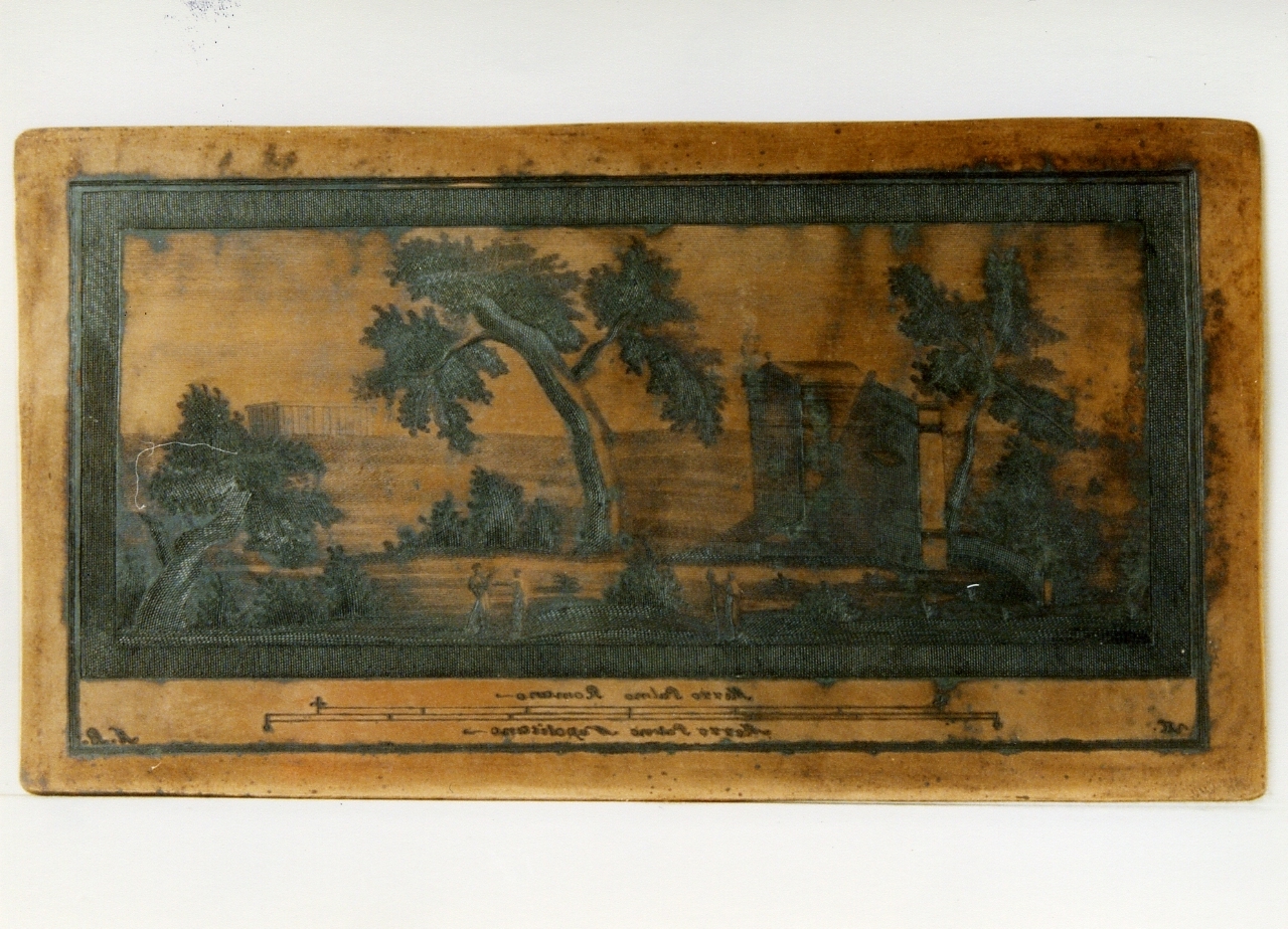 paesaggio con architetture e figure (matrice) di Campana Vincenzo (sec. XVIII)