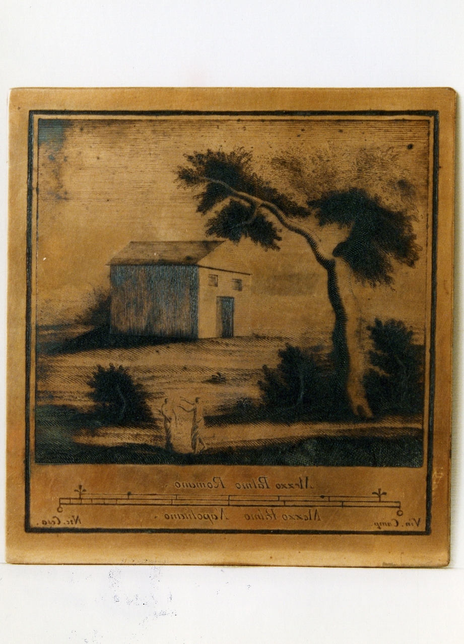 paesaggio con architetture e figure (matrice) di Campana Vincenzo, Cesarano Niccolò (sec. XVIII)