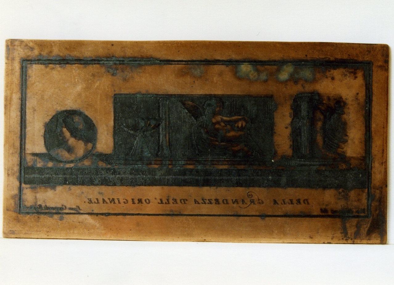 tessera lusoria/ pisside/ sviluppo della decorazione in avorio (matrice) di Cepparoli Francesco, Campana Vincenzo (sec. XVIII)