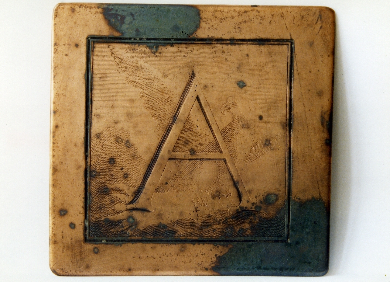 lettera A con aquila (matrice) di Vanvitelli Luigi (sec. XVIII)