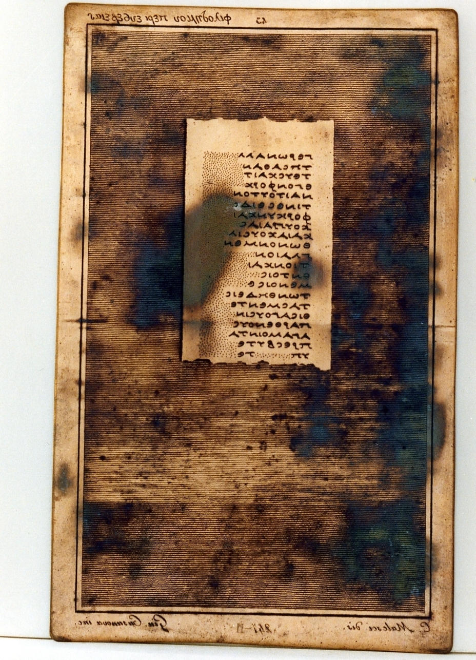 testo greco da Filodemo «della pietà» (matrice) di Malesci Carlo, Casanova Giuseppe (prima metà sec. XIX)