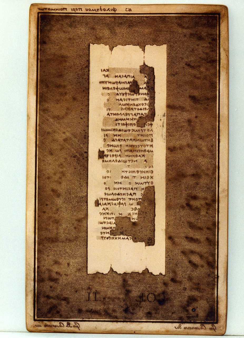 testo greco da Filodemo «dei poemi»: col. II (matrice) di Casanova Giovanni Battista, Casanova Giuseppe (secc. XVIII/ XIX)