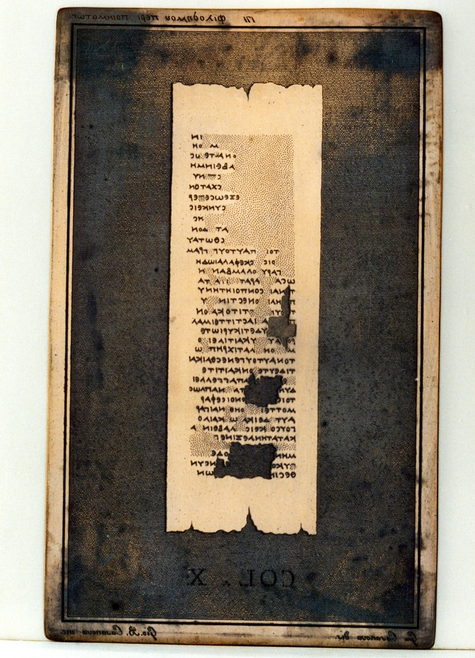 testo greco da Filodemo «dei poemi»: col. X (matrice) di Casanova Giuseppe, Casanova Giovanni Battista (secc. XVIII/ XIX)