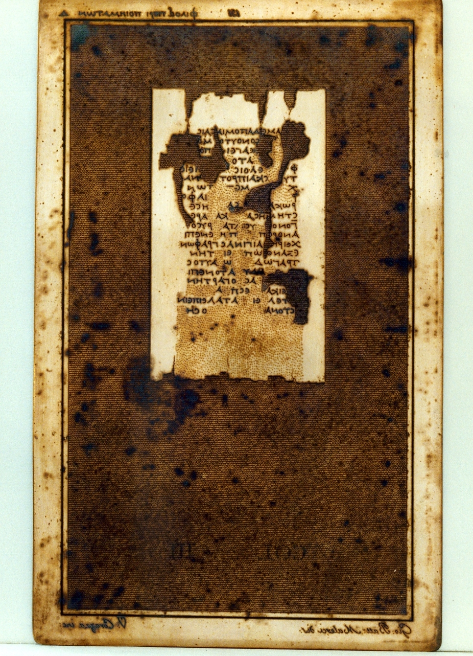 testo greco da Filodemo «dei poemi»: col. III (matrice) di Malesci Giovanni Battista, Corazza Vincenzo (sec. XIX)