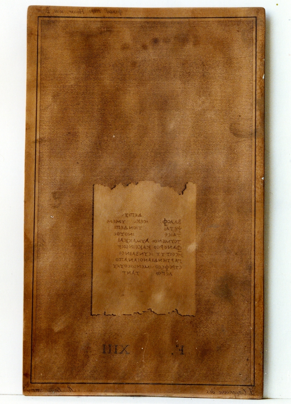 testo greco da Filodemo «dei costumi, delle vite»: F. XIII (matrice) di Biondi Raffaele, Casanova Francesco (sec. XIX)