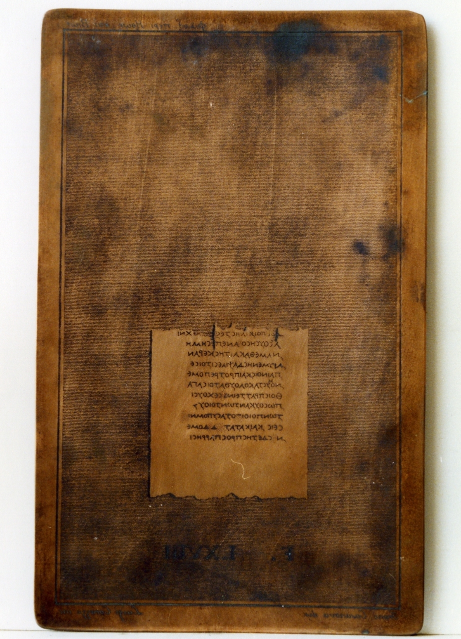 testo greco da Filodemo «dei costumi, delle vite»: F. LXVIII (matrice) di Casanova Francesco, Corazza Luigi (sec. XIX)
