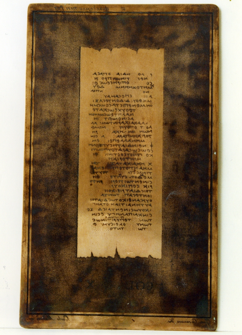 testo greco da Filodemo «della retorica»: col. X (matrice) di Malesci Carlo, Casanova Gennaro (sec. XIX)