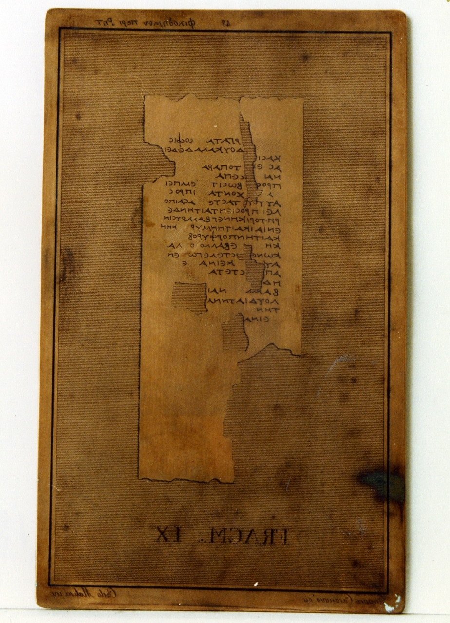 testo greco da Filodemo «della retorica»: fragm. XI (matrice) di Malesci Carlo, Casanova Gennaro (secc. XVIII/ XIX)