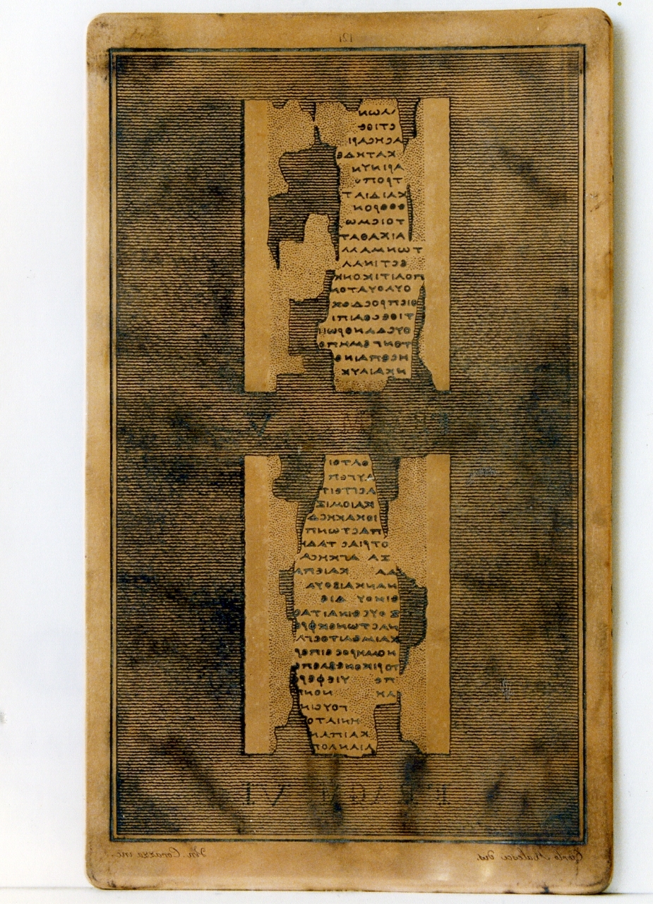 testo greco: fragm. V, fragm. VI (matrice) di Malesci Carlo, Corazza Vincenzo (sec. XIX)