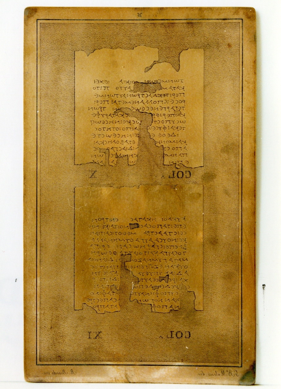 testo greco: col. X, col. XI (matrice) di Biondi Raffaele, Malesci Giovanni Battista (sec. XIX)