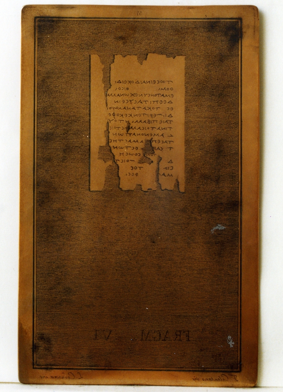 testo greco: fragm. VI (matrice) di Celentano Francesco, Corazza Luigi (sec. XIX)
