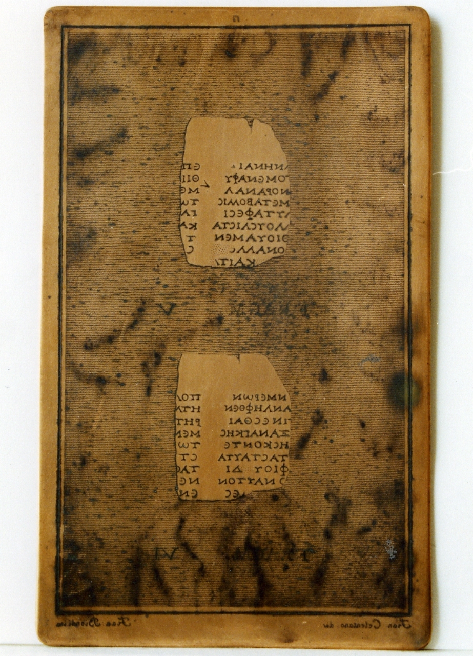 testo greco: fragm. V, fragm. VI (matrice) di Celentano Francesco, Biondi Francesco (sec. XIX)