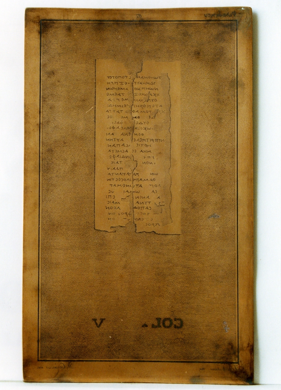 testo greco da Filodemo: col. V (matrice) di Celentano Francesco, Casanova Domenico (sec. XIX)