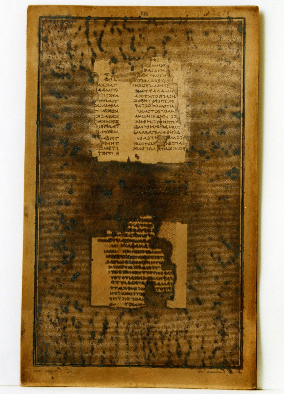 testo greco da Filodemo «dell'adulazione»: fragm. VIII, fragm. IX (matrice) di Corazza Luigi, Casanova Giovanni Battista (sec. XIX)
