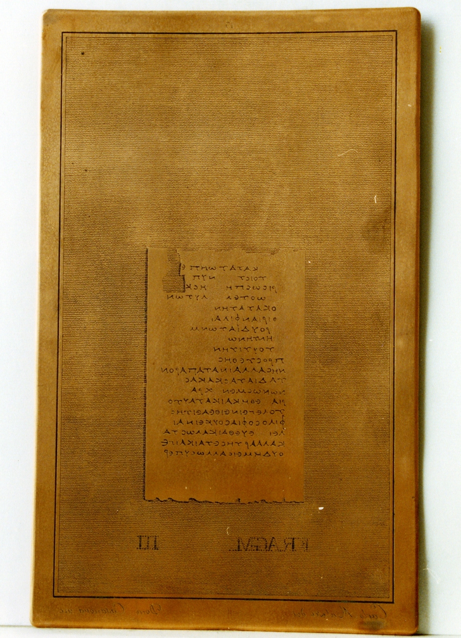 probabilmente testo greco da Filodemo «della retorica»: fragm. III (matrice) di Casanova Domenico, Malesci Carlo (sec. XIX)