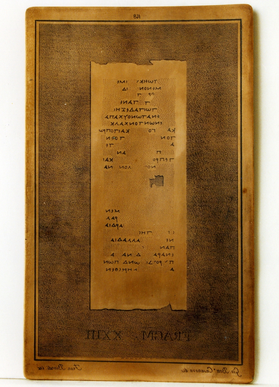testo greco da Filodemo «dei poemi»: fragm. XXIII (matrice) di Casanova Giovanni Battista, Biondi Francesco (sec. XIX)