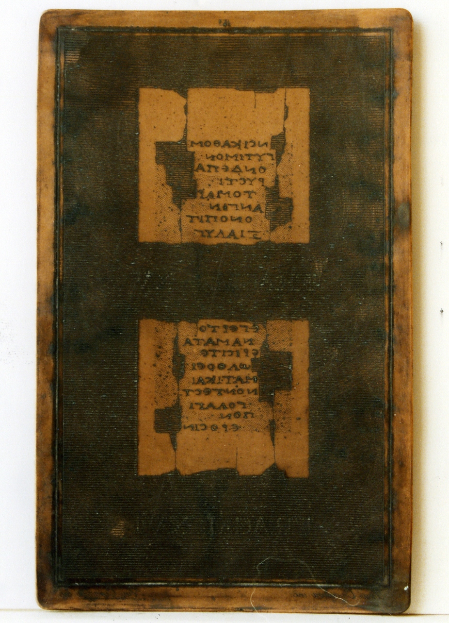 testo greco: fragm. XV, fragm. XVI (matrice) di Corazza Vincenzo, Casanova Francesco (sec. XIX)