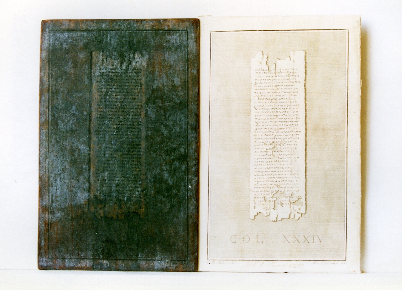 testo greco: col. XXXIV (matrice) di Casanova Gennaro, Malesci Giovanni Battista (sec. XVIII)