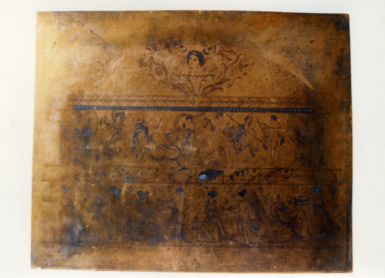 decorazione di vaso con cortei di divinità ed offerenti (matrice) di Biondi Raffaele, Russo Andrea (sec. XIX)