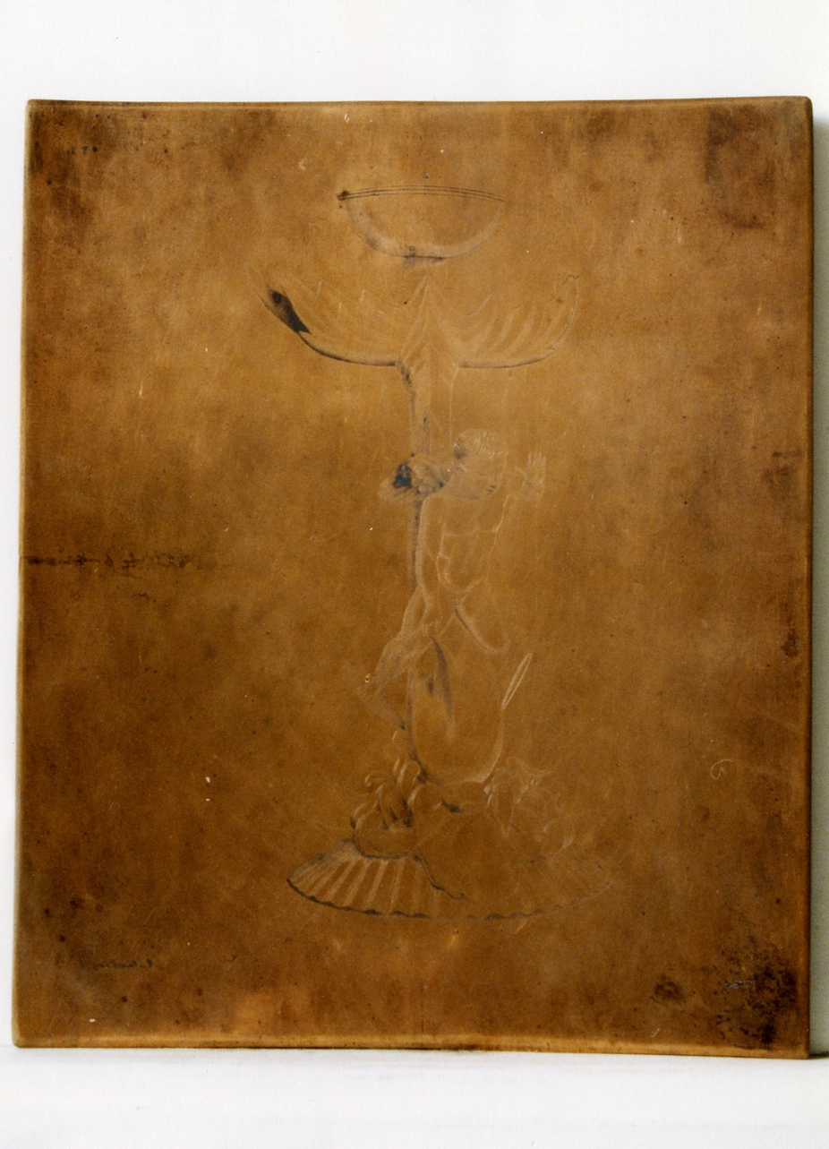 centrotavola con erote a cavallo di un delfino (matrice) di Russo Andrea, Biondi Raffaele (sec. XIX)