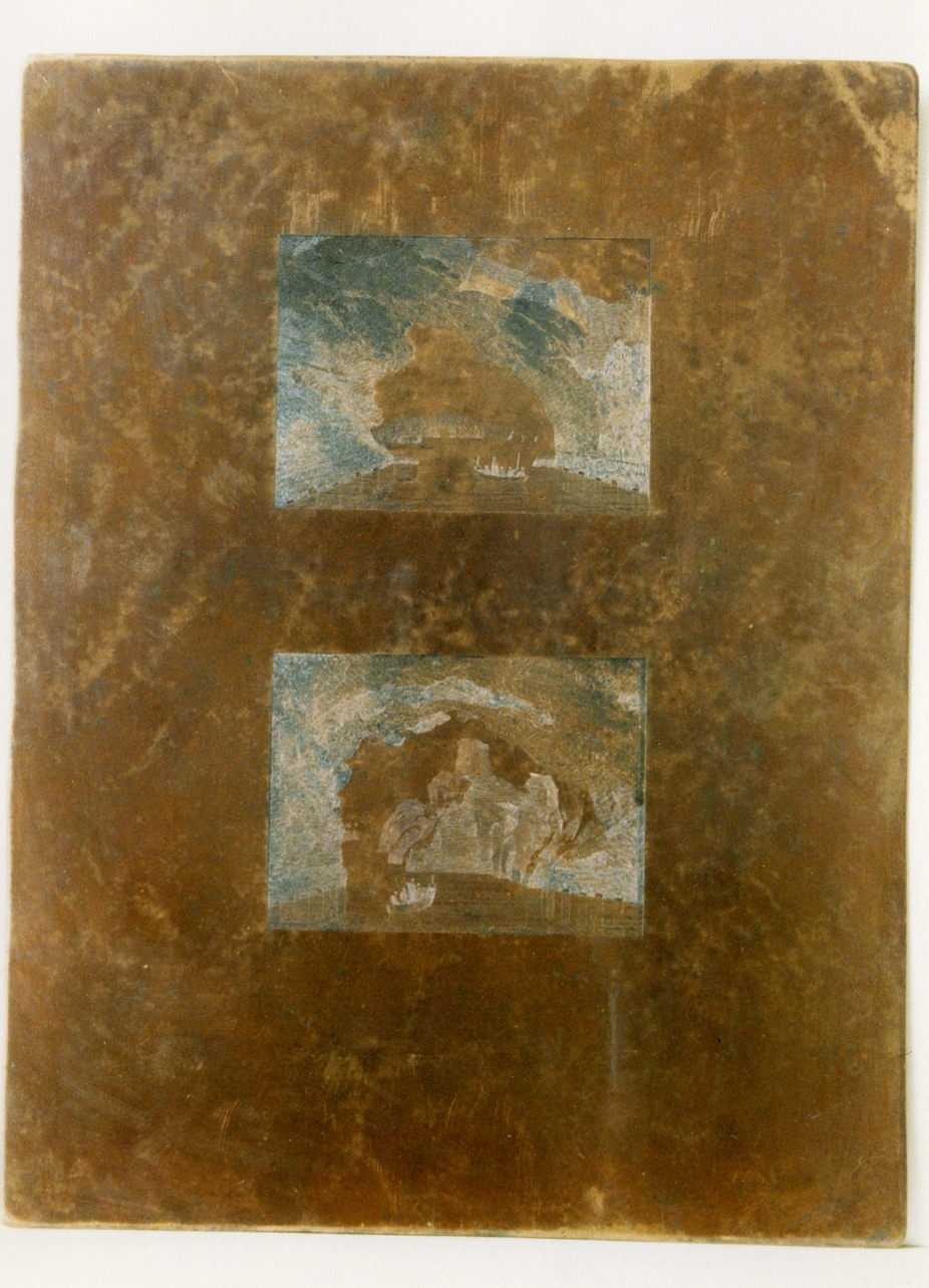 due paesaggi marini con architetture e figurine (matrice) di Niccolini Antonio (sec. XIX)