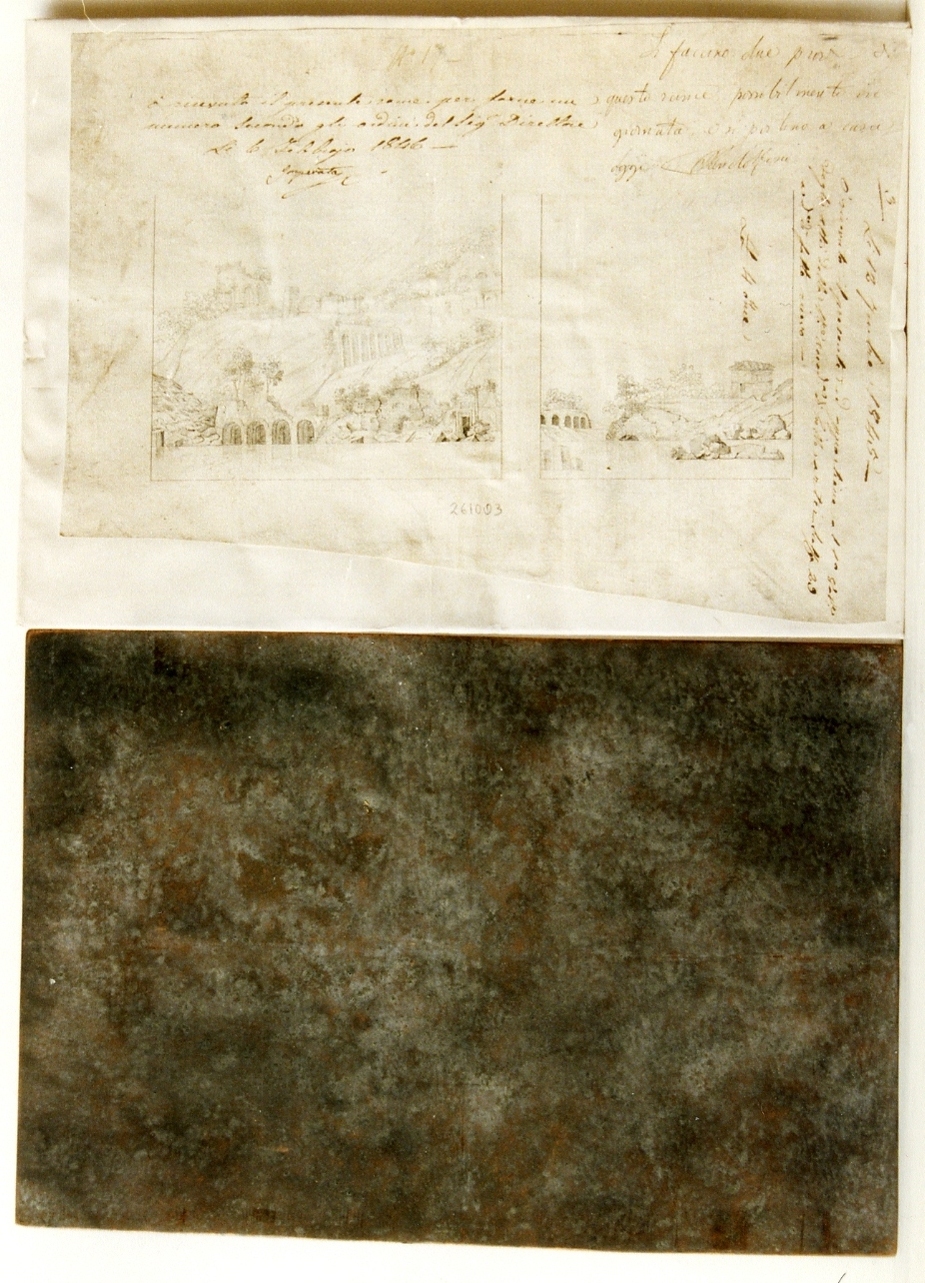 paesaggi marini con grotte e rovine (matrice) di Niccolini Antonio (sec. XIX)