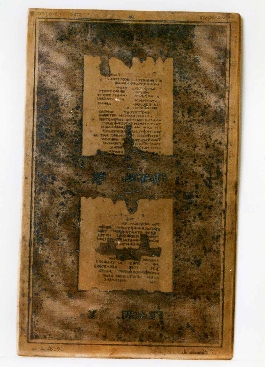 testo greco da Filodemo «su Epicuro»: fragm. IX, fragm. X (matrice) di Casanova Gennaro, Biondi Raffaele (sec. XIX)